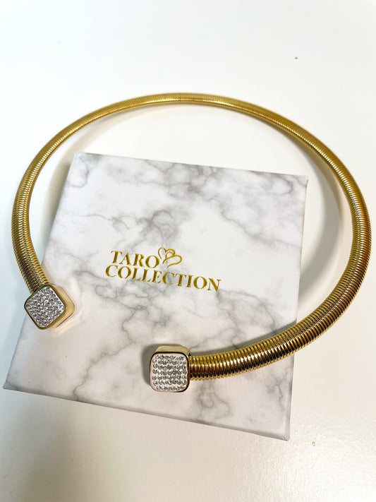 Open Cuff Gold Necklace With Czech Encrusted Crystals