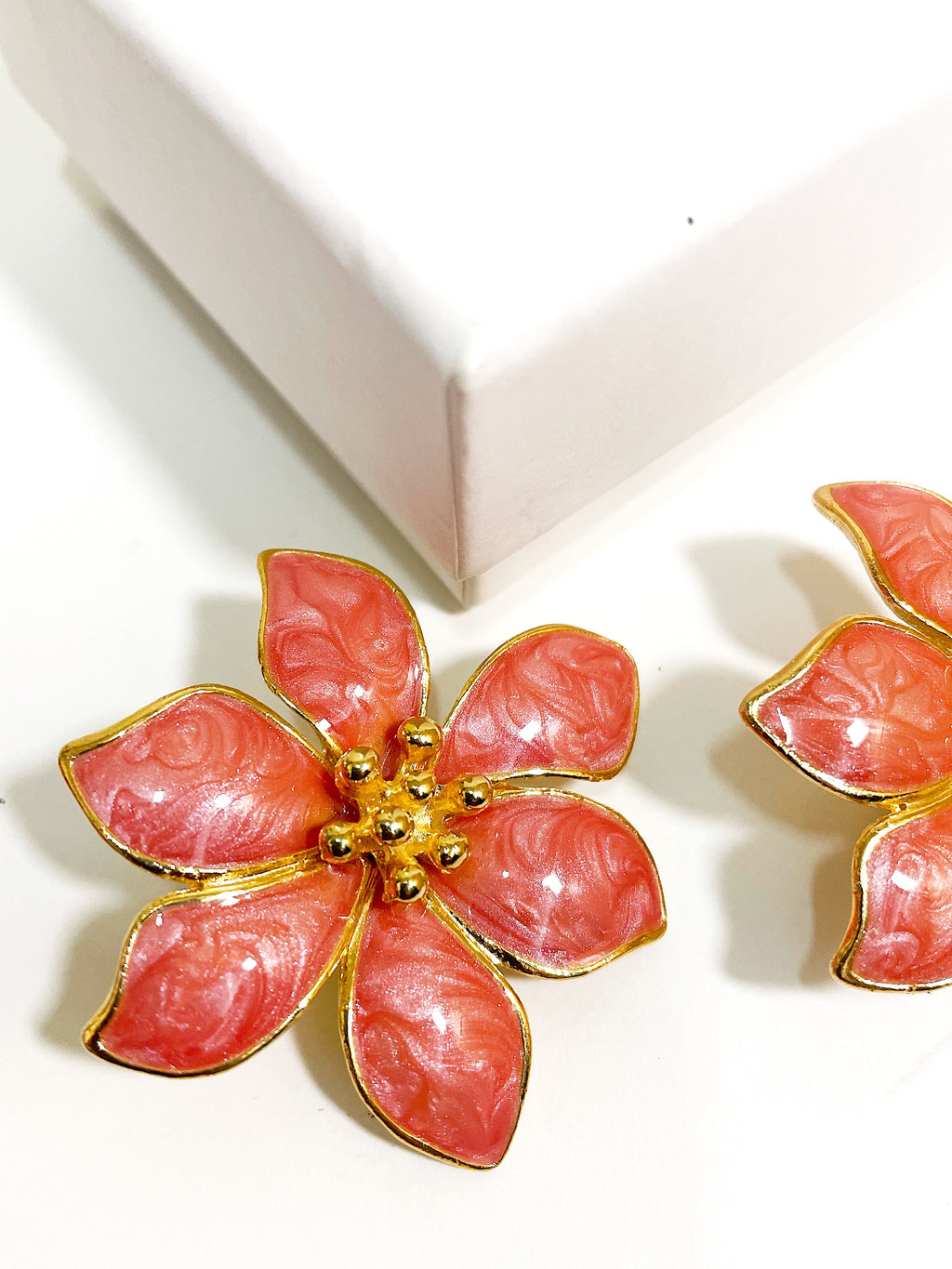 Blue enamel flower stud clip on earrings