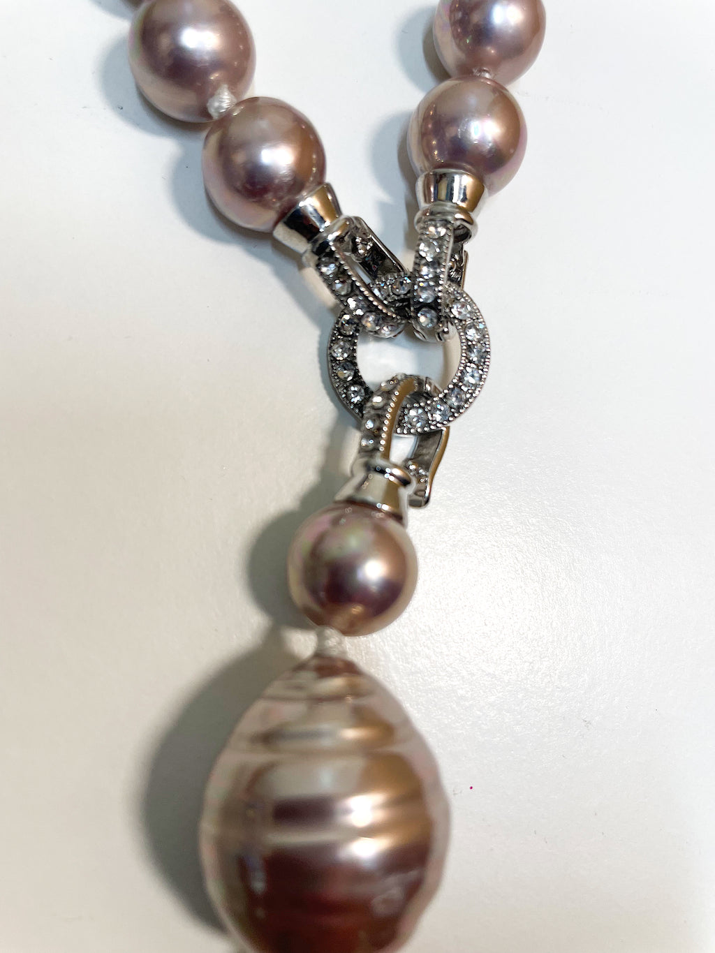 Dusty Pink Mother Of Pearl Lariat Necklace.