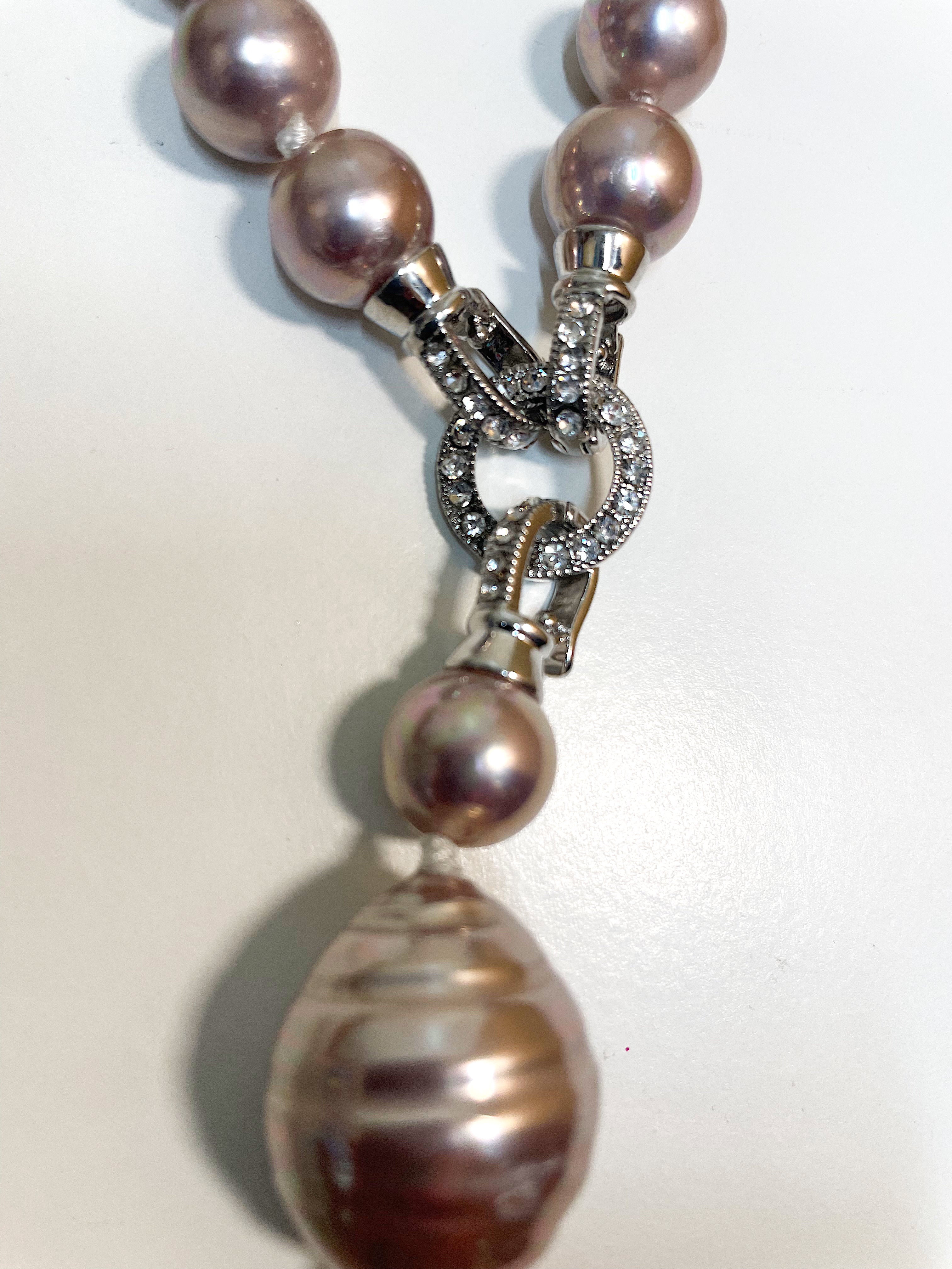 Dusty Pink Mother Of Pearl Lariat Necklace.