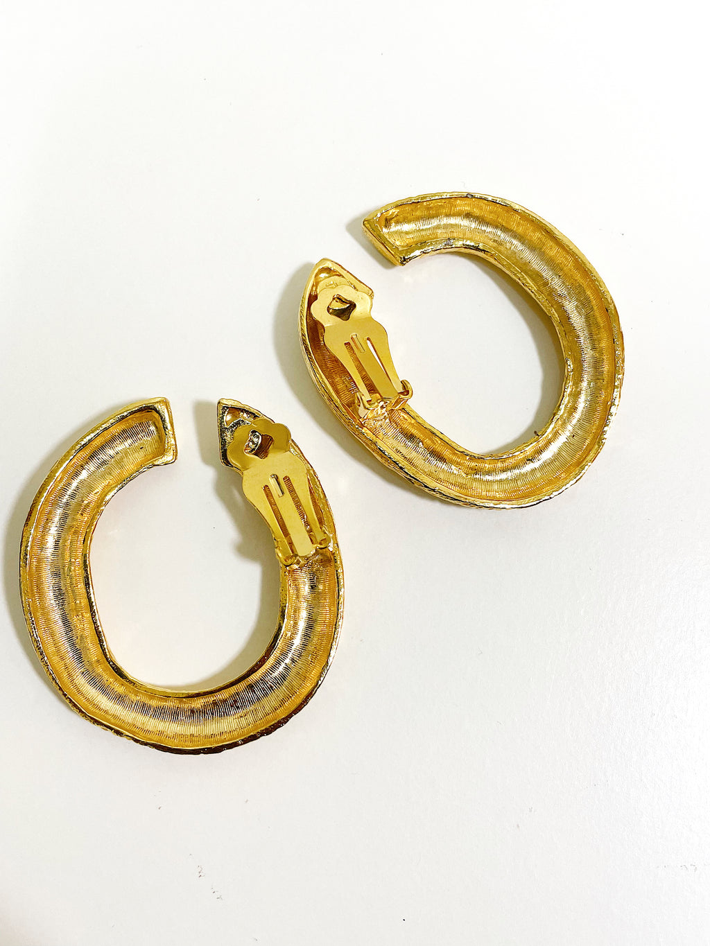 Large oval chunky gold clip on statement earrings