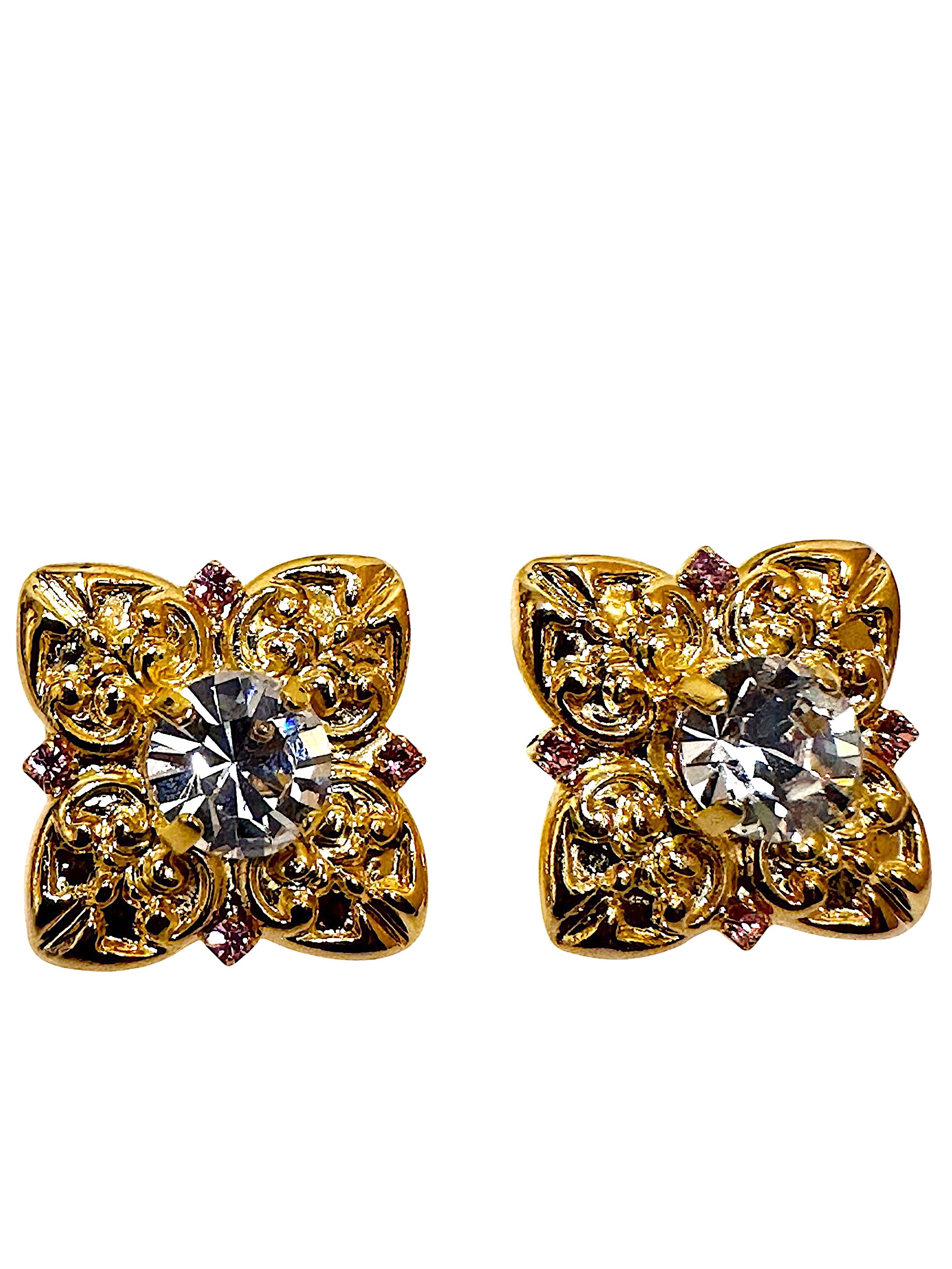 Decorative Spade Crystal Gold Plated Stud Earrings