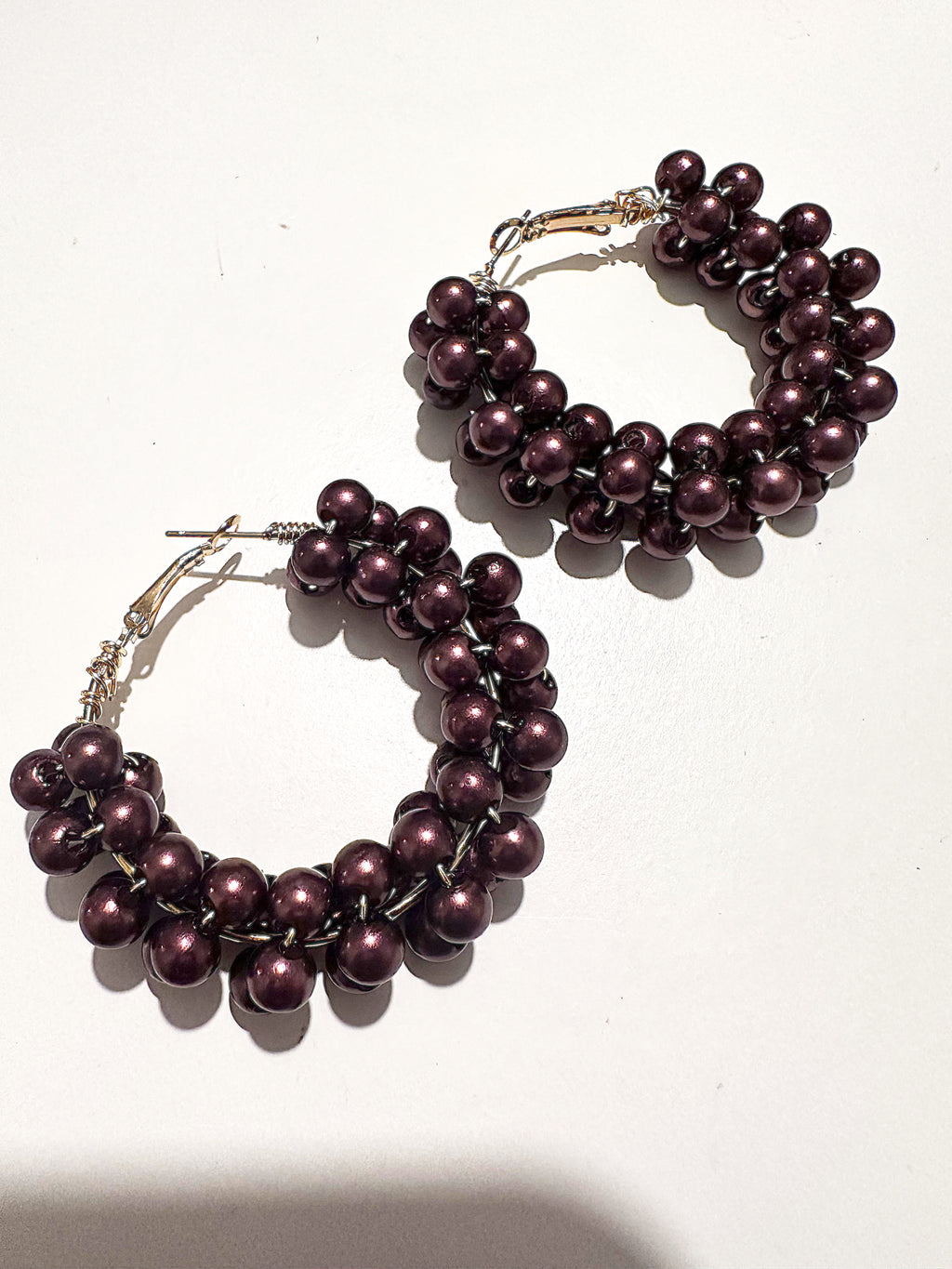 Chocolate Inspired Brown Pearl Beaded Hoop Earrings