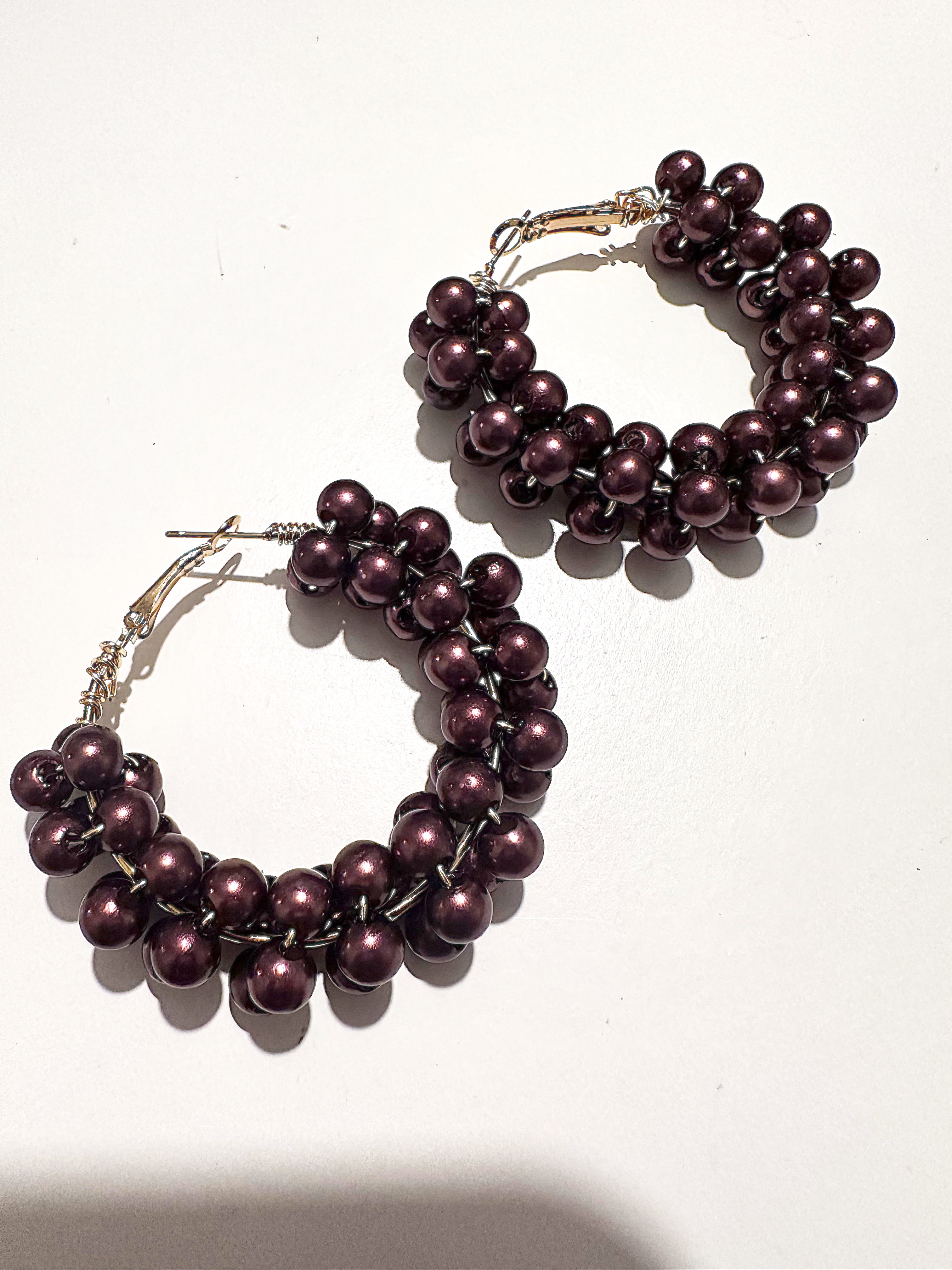 Chocolate Inspired Brown Pearl Beaded Hoop Earrings