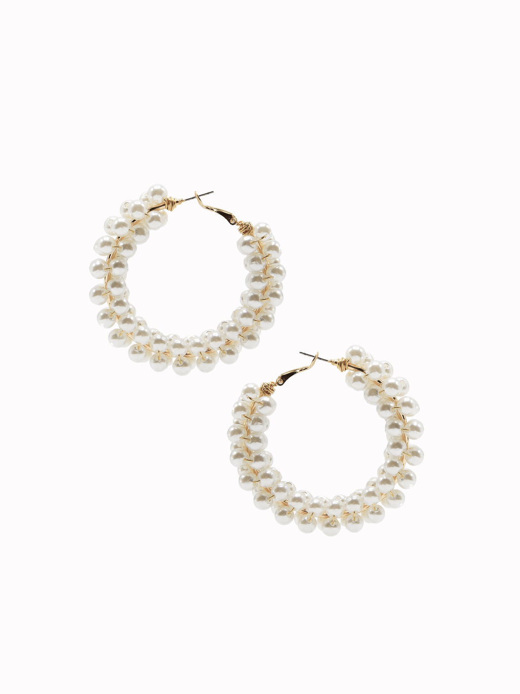 Wire Wrap Pearl Hoop Gold Earrings