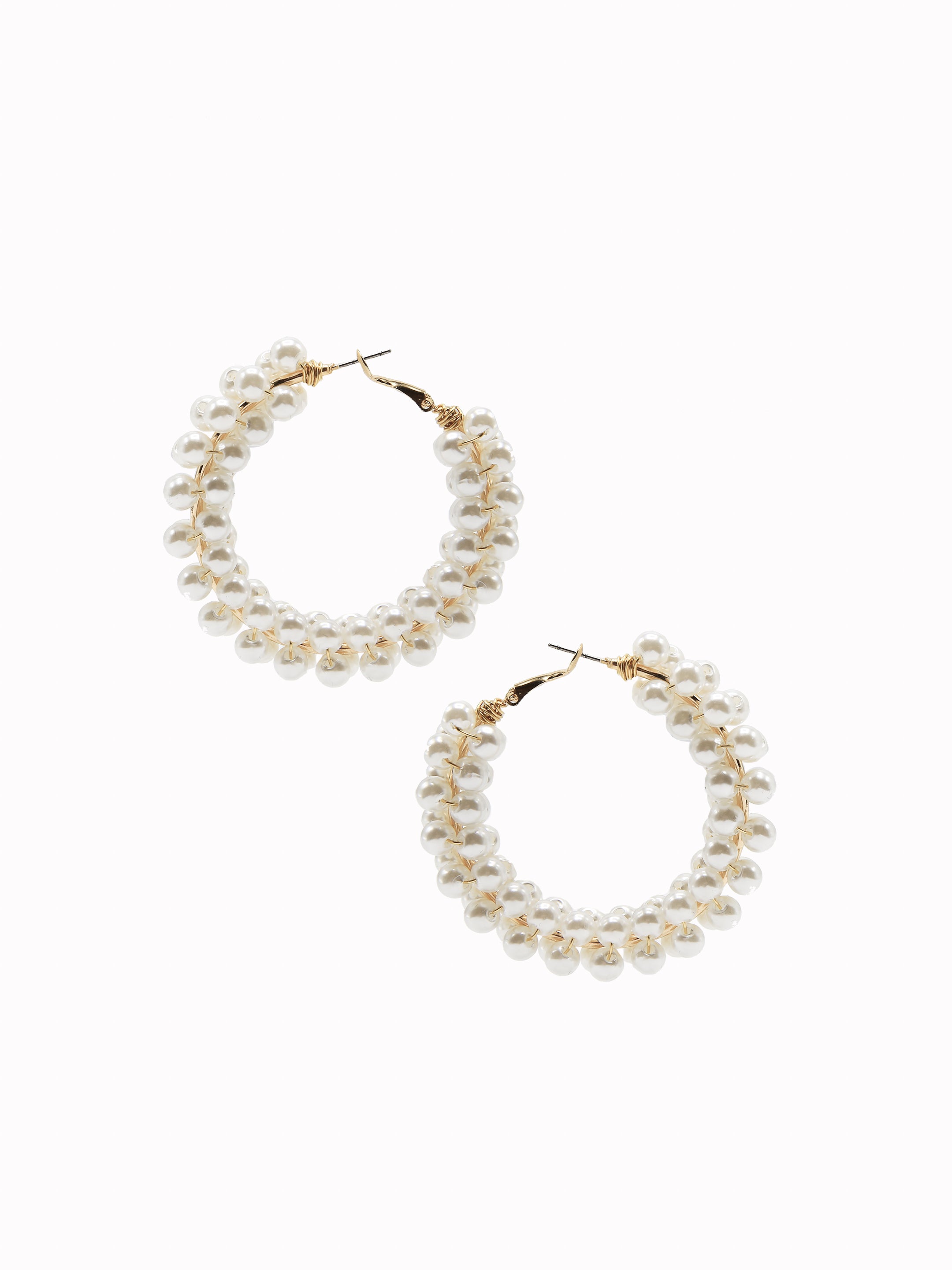 Wire Wrap Pearl Hoop Gold Earrings