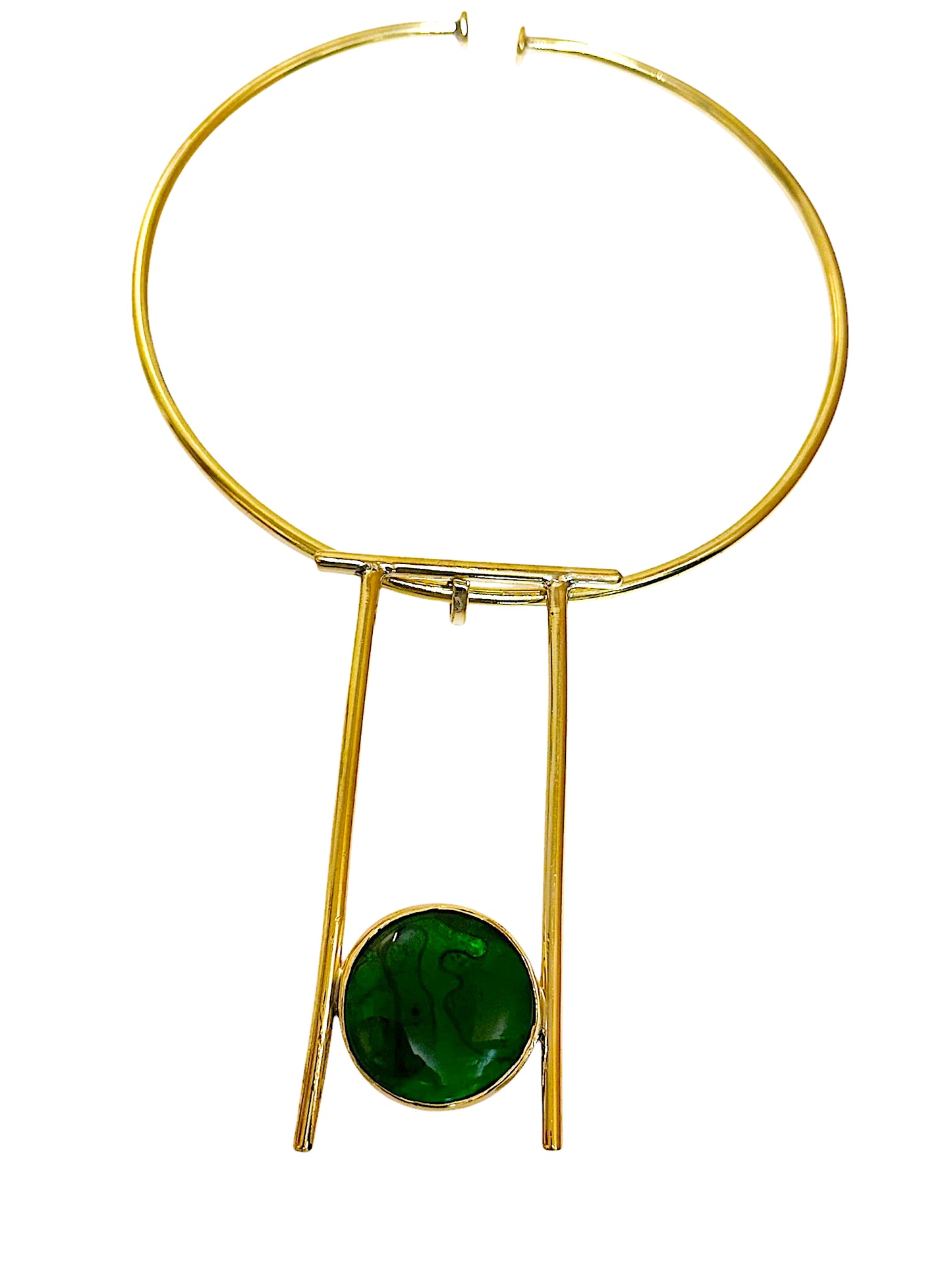 Green Cabochon Marble Brass Statement Cuff necklace