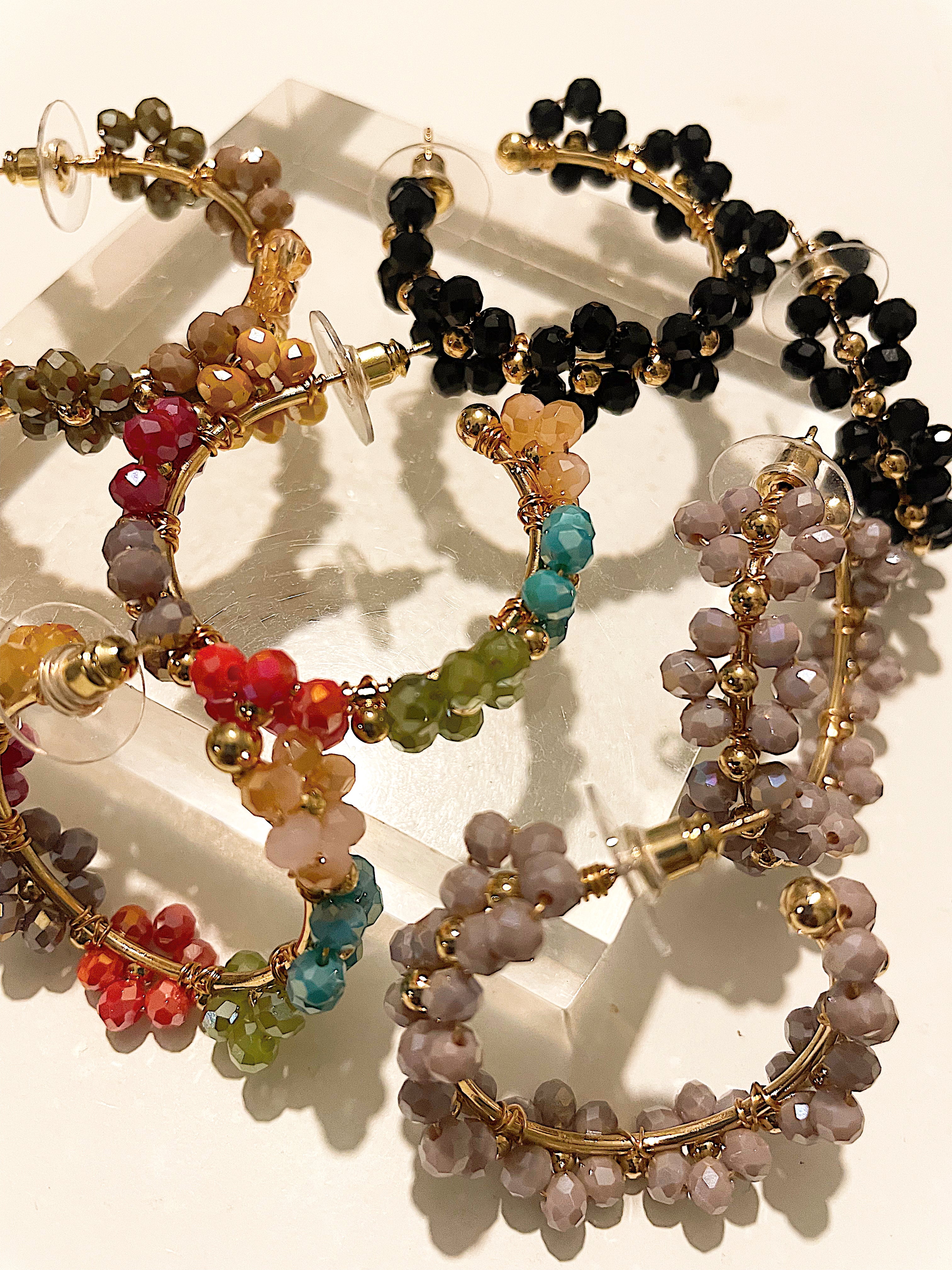 Daisy Beaded Hoop Earrings