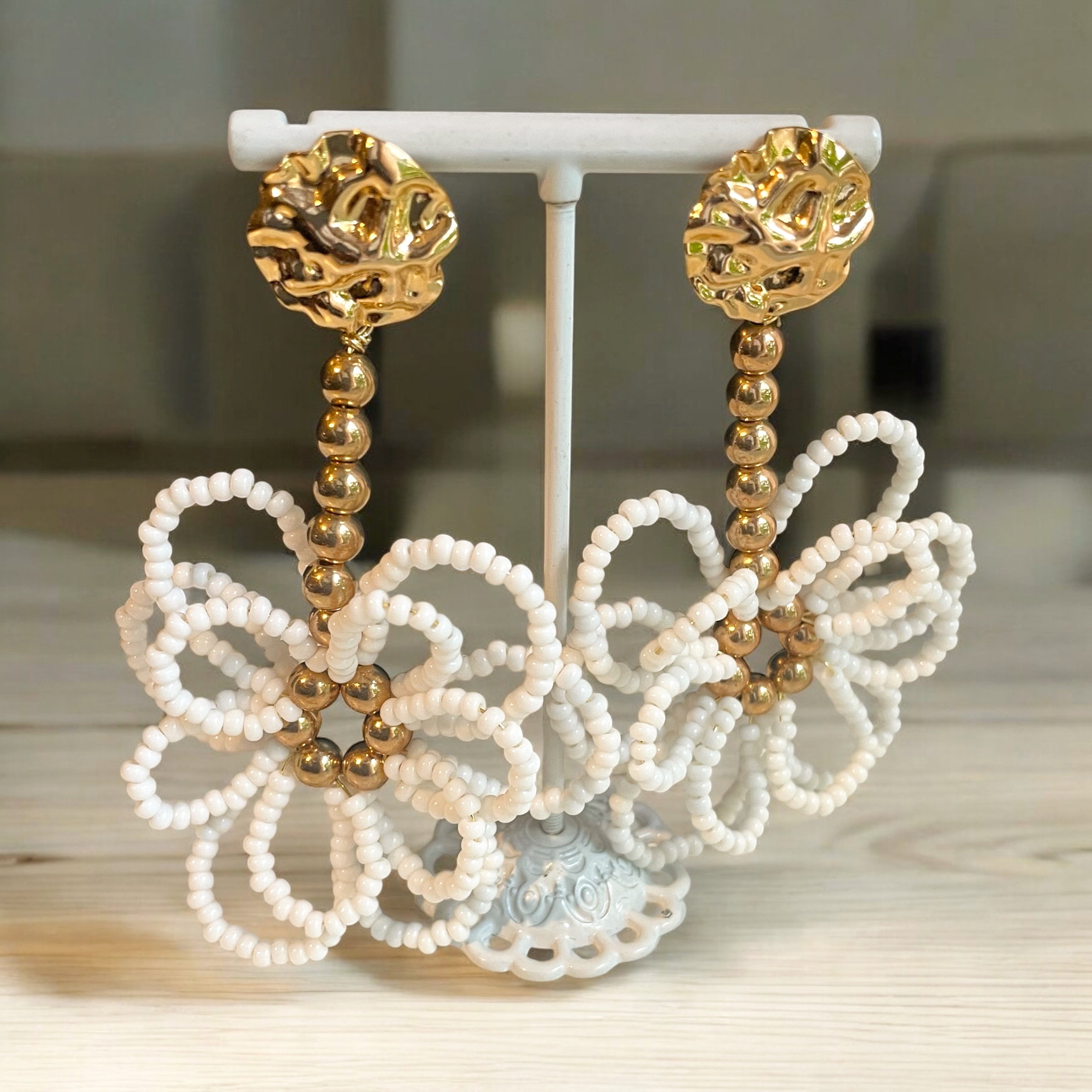 Big Beaded Flower Earrings