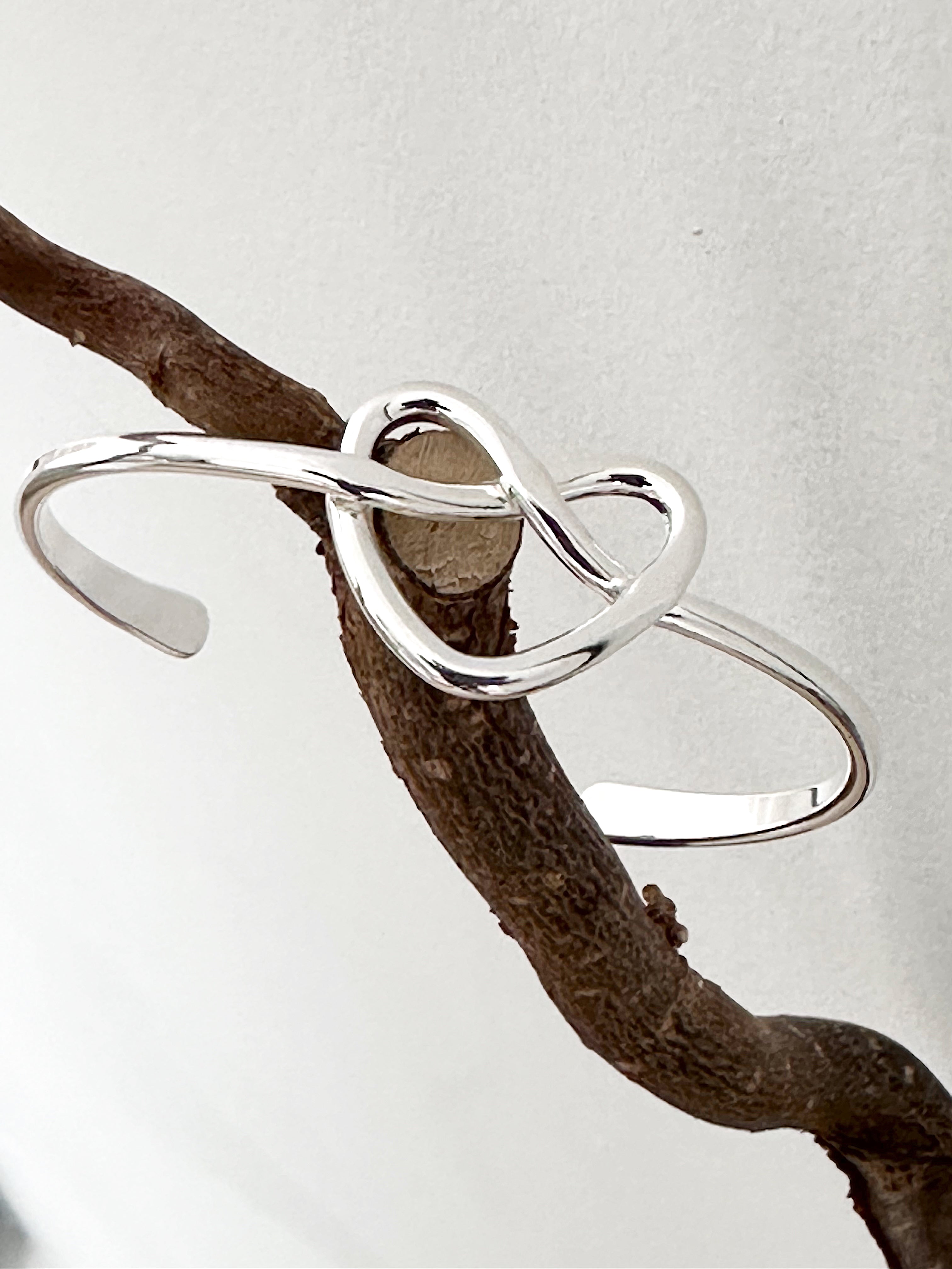 Silver Bangle Bracelet Heart Pretzel Knot