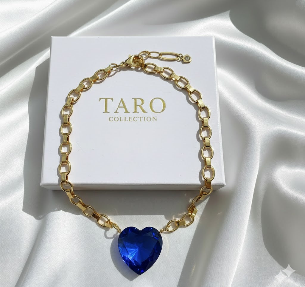 Blue Heart Chunky Gold Chain Necklace