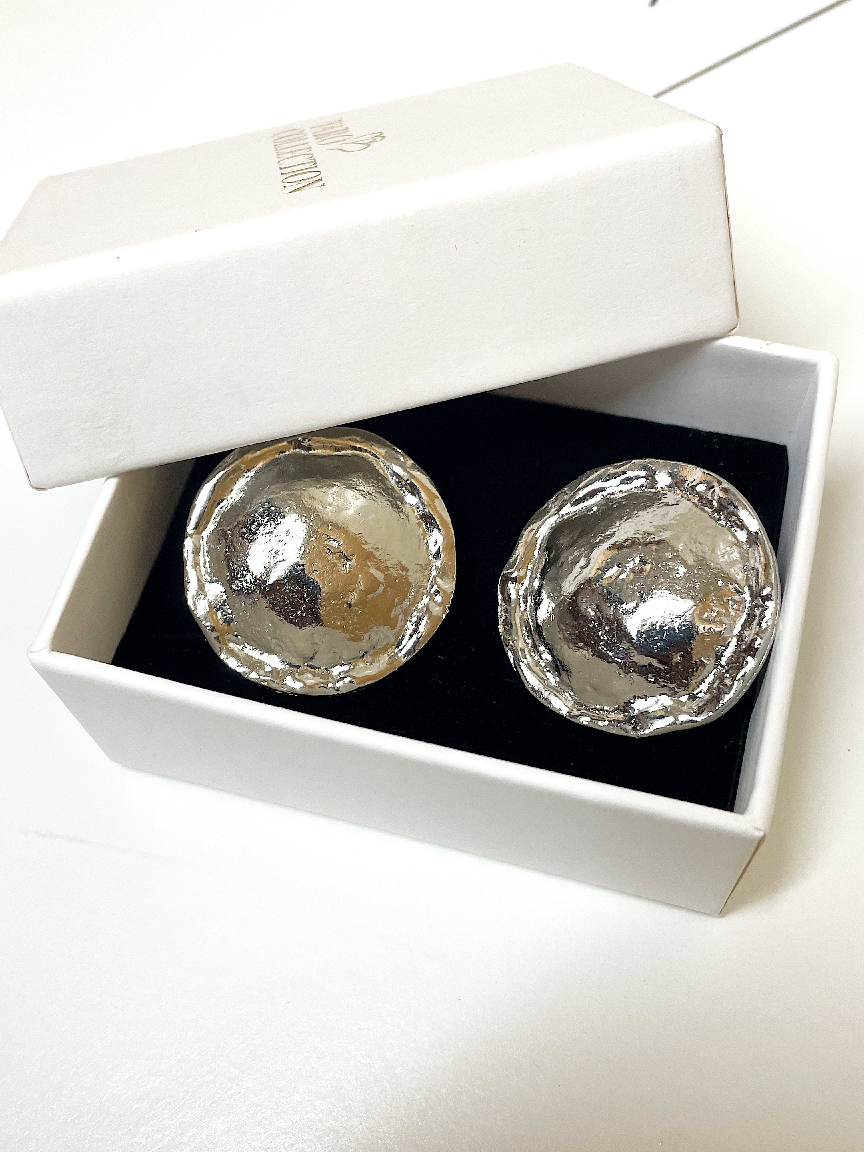 Silver Plated over brass Round Texured Dome Disc Clip on Earrings
