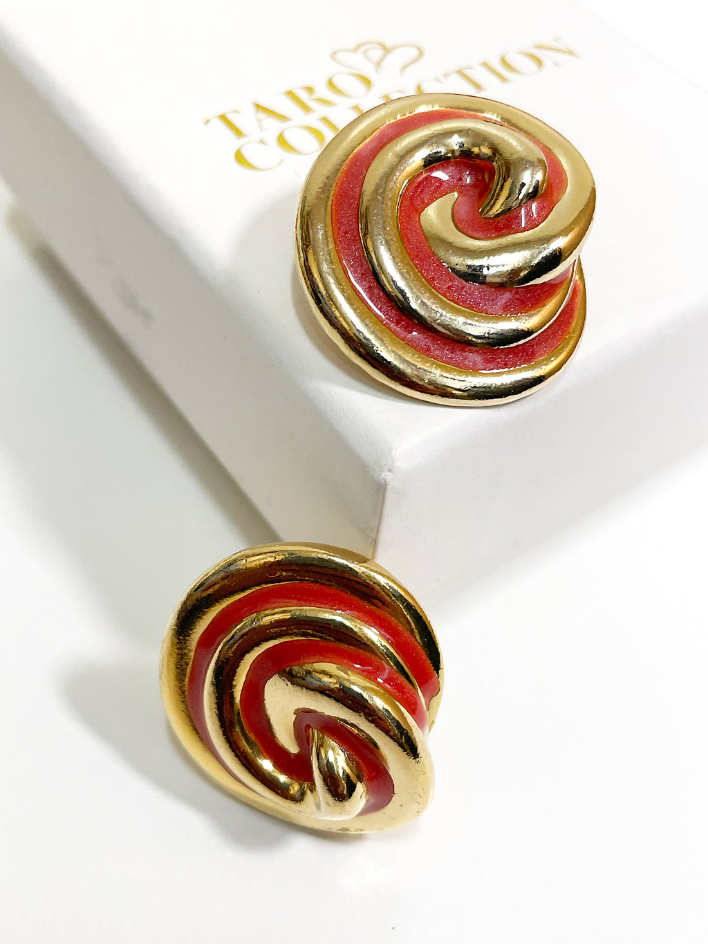 Orange Enamel Gold Tone Swirl Clip On Earrings