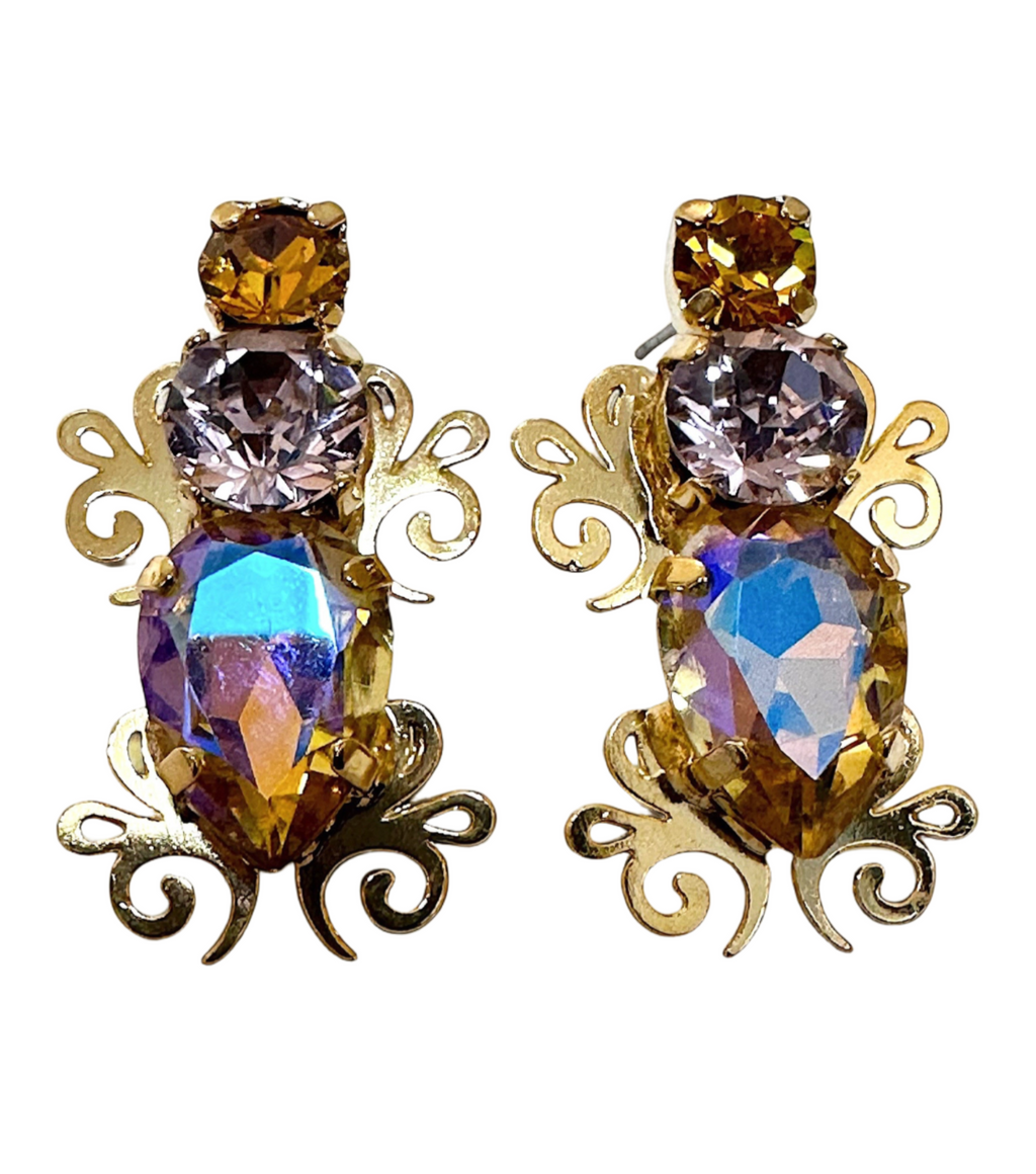 Crystal Decor Stud Gold Earrings