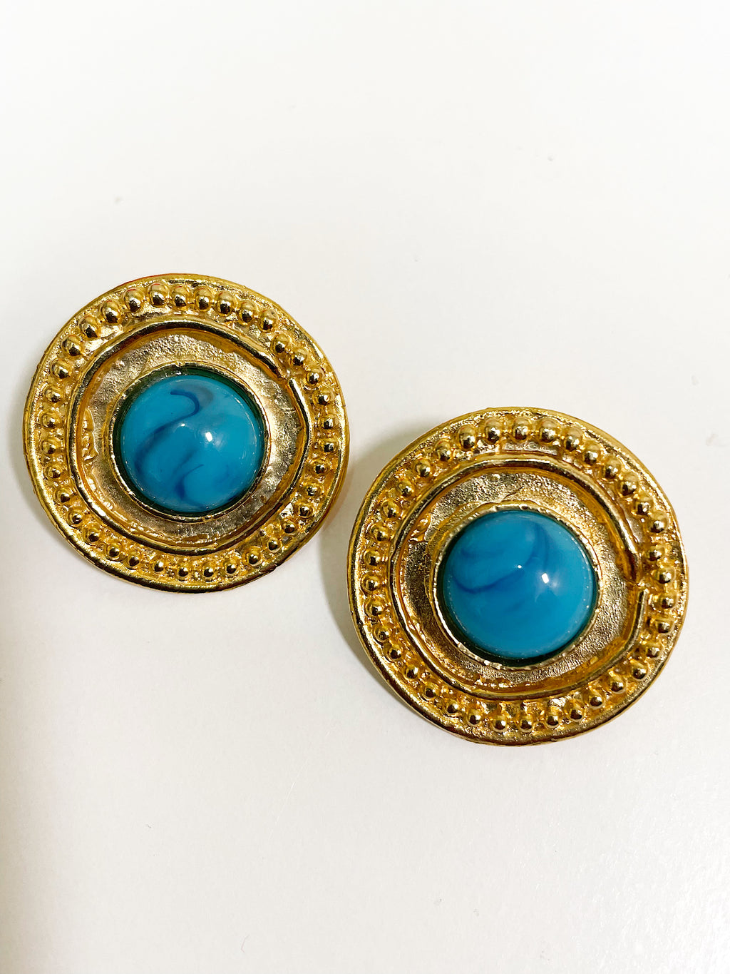 Turquoise blue cabochon round domed clip on earrings