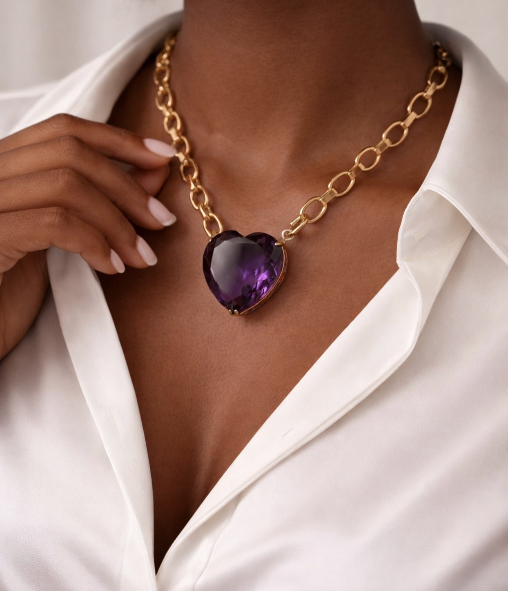 Lilac Heart Chunky Gold Chain Necklace