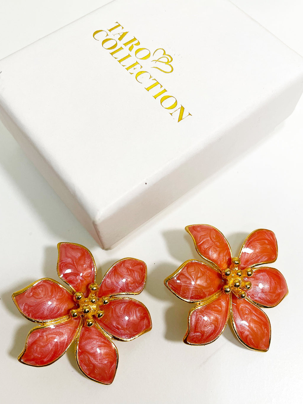 Blue enamel flower stud clip on earrings