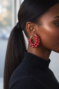 Red Pearl Beaded Hoop Earrings