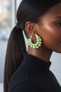Light Green Pearl Beaded Hoop Earrings