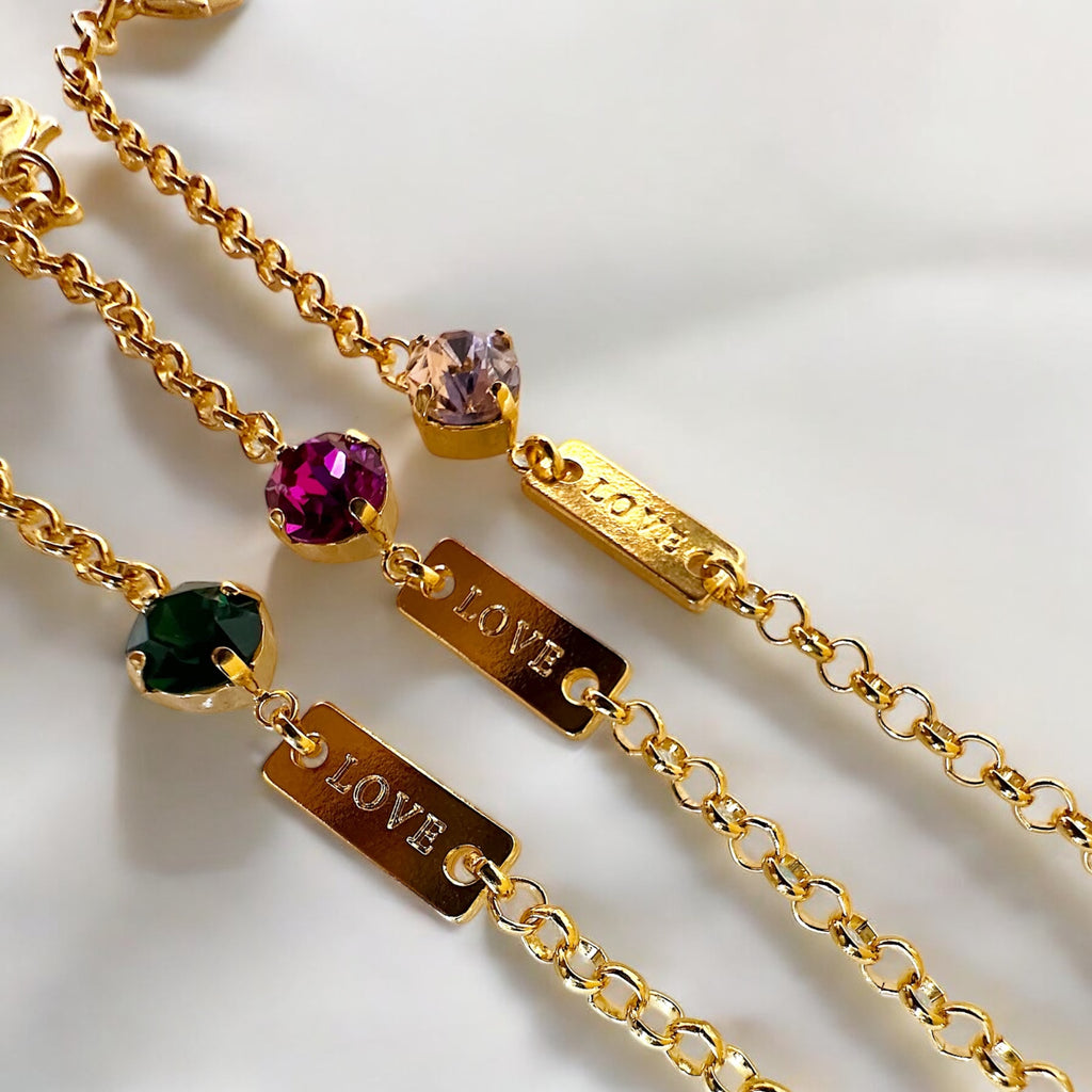 Gold Love Crystal Charm Bracelet