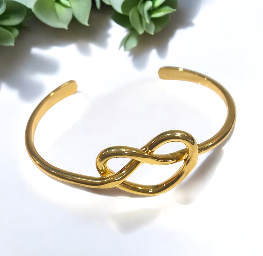 Gold Bangle Bracelet Heart Pretzel Knot