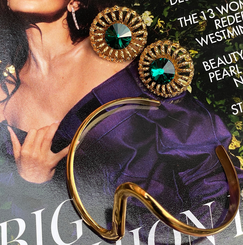 Gold plated wave cuff bracelet geometry