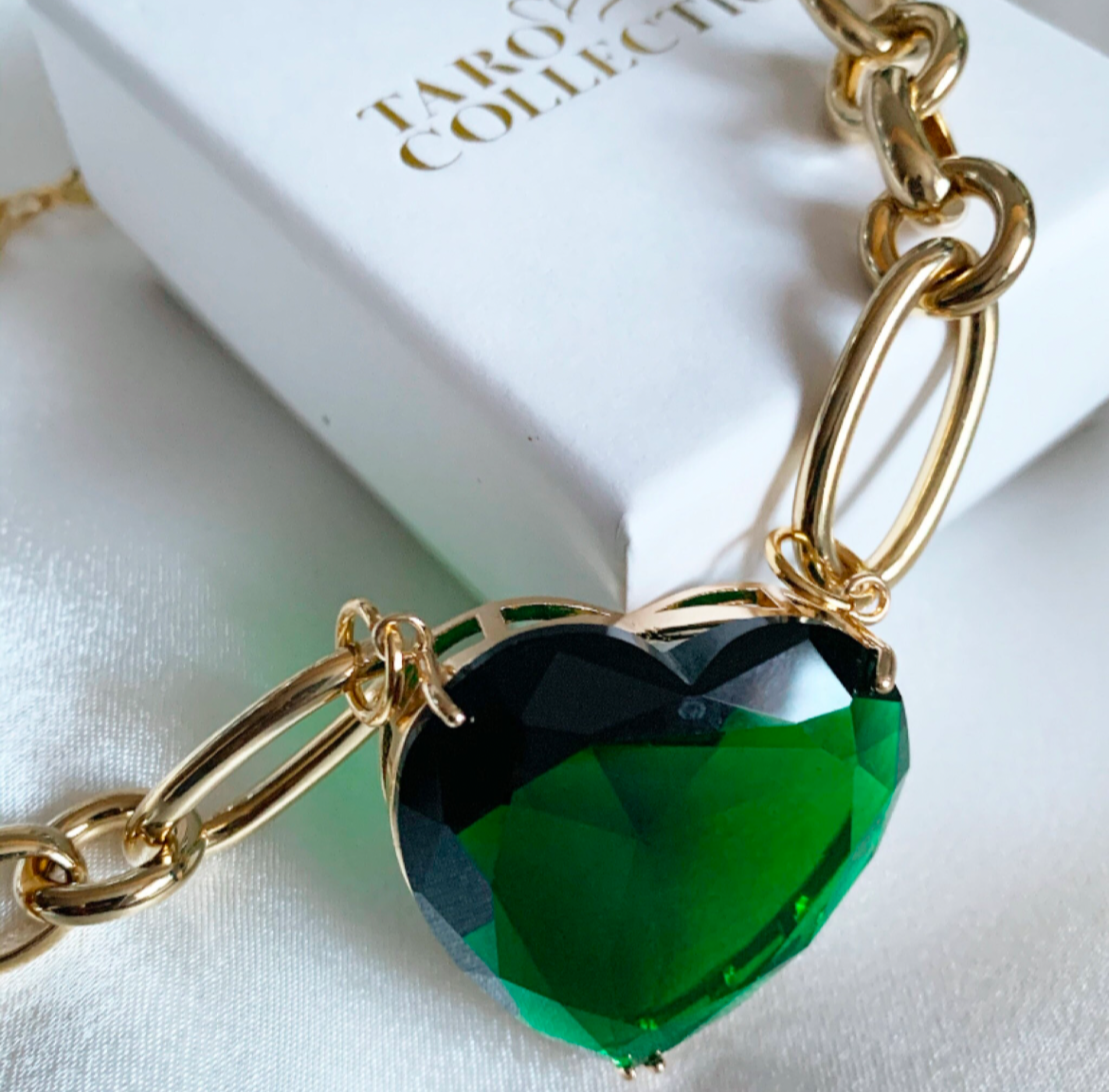 Crystal Heart Chunky Gold Chain Necklace