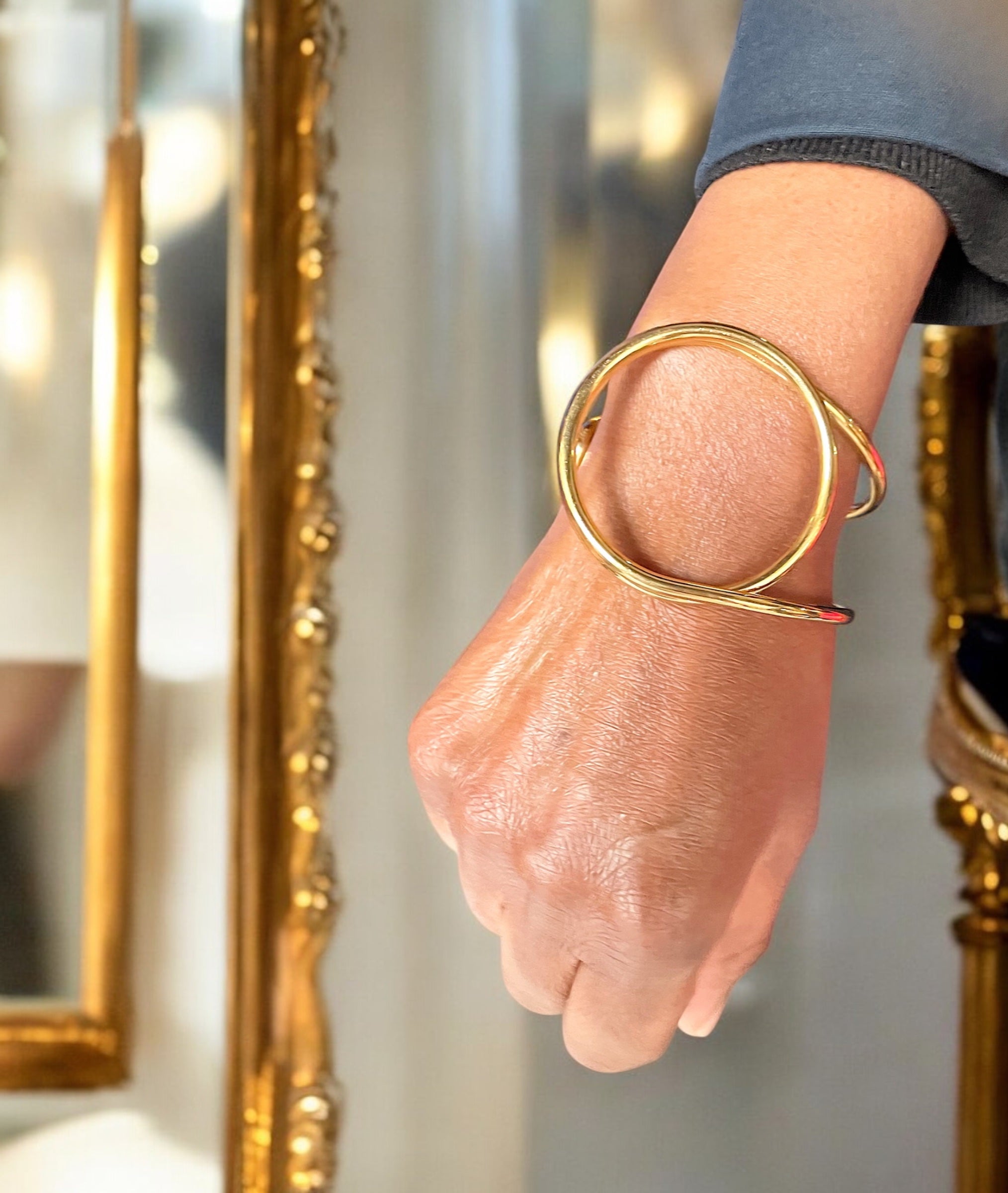 Geometry Chunky Cuff Gold Bracelet