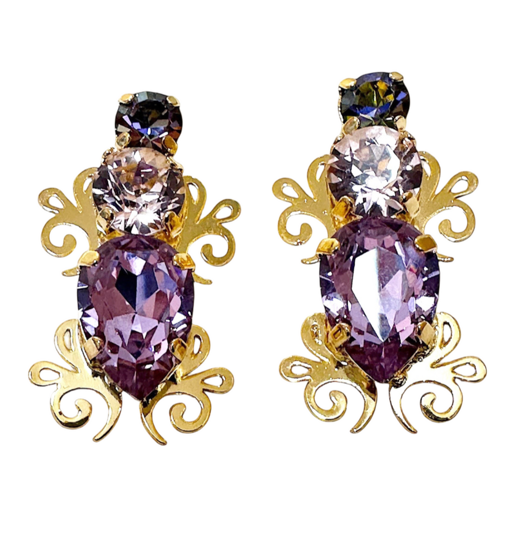 Crystal Decor Stud Gold Earrings