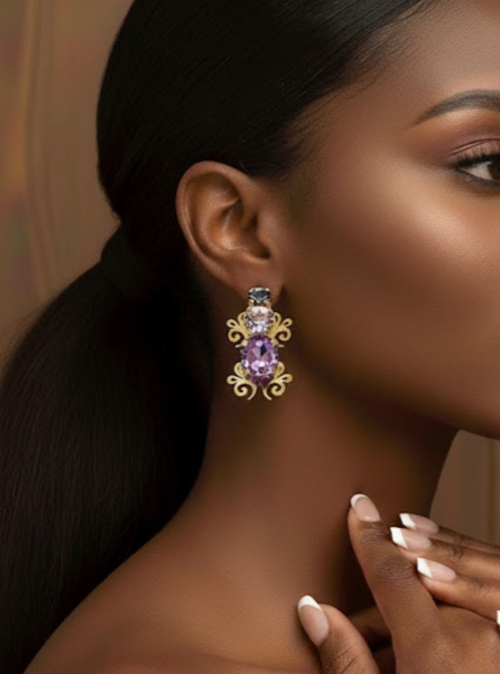 Crystal Decor Stud Gold Earrings