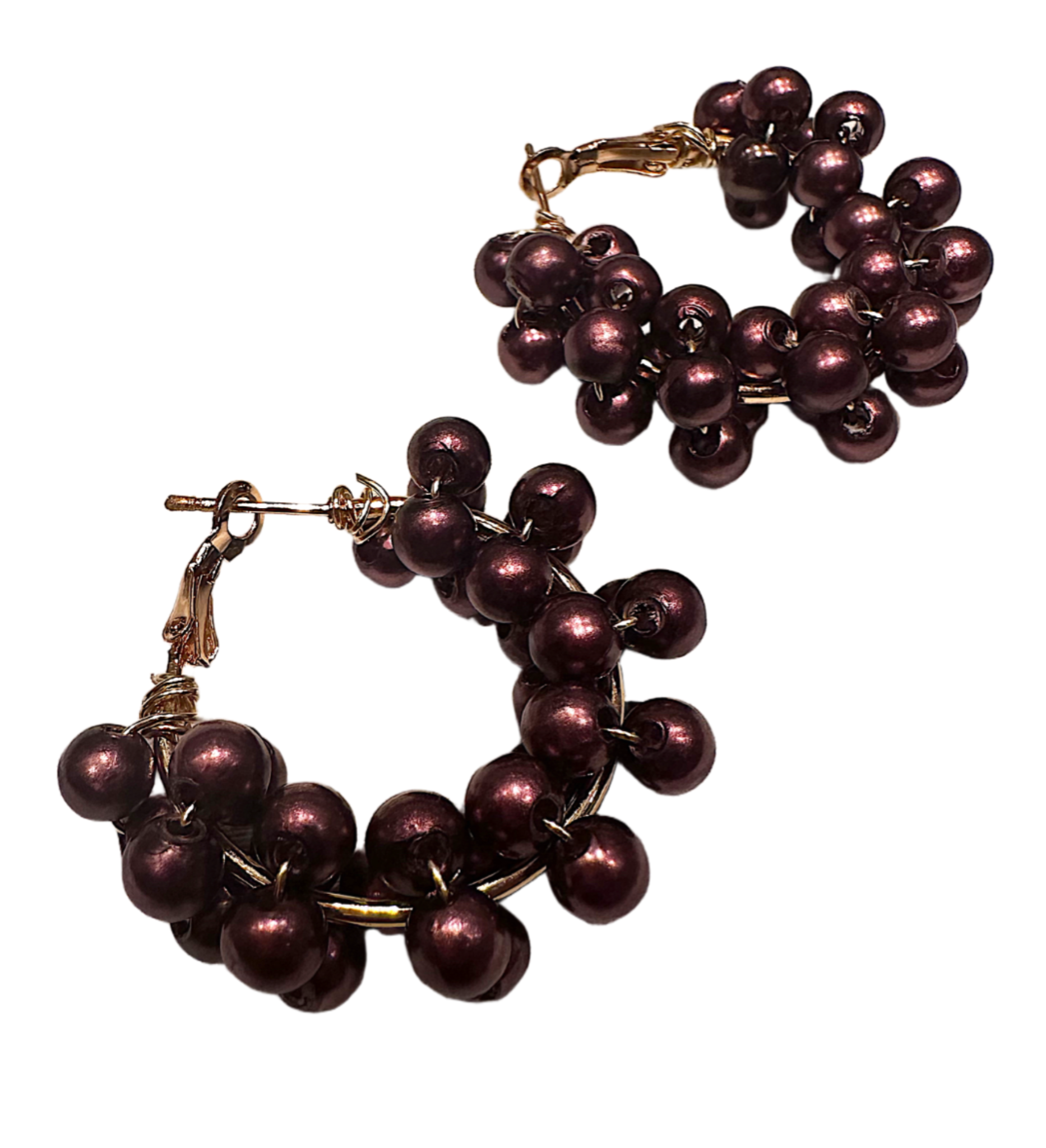 Chocolate Inspired Brown Pearl Beaded Hoop Earrings