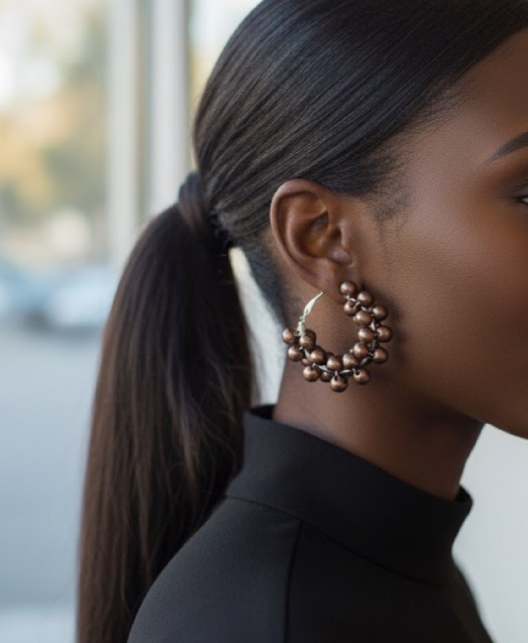 Chocolate Inspired Brown Pearl Beaded Hoop Earrings