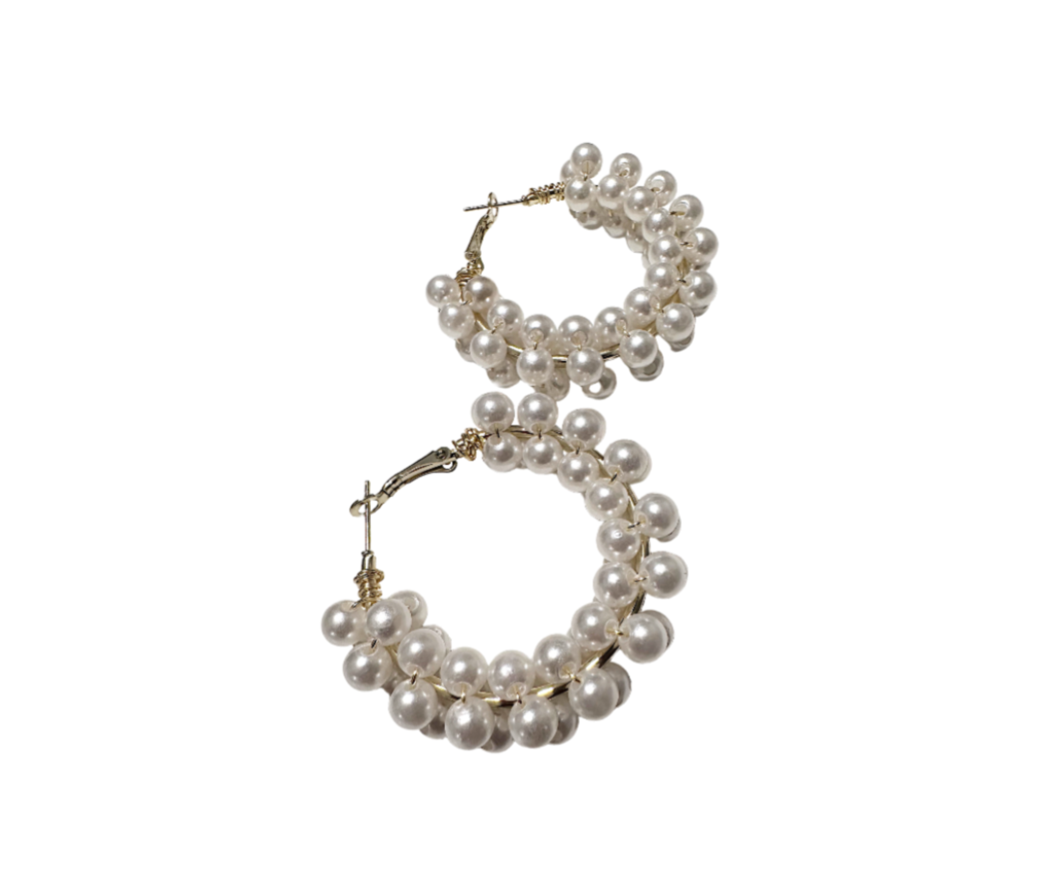 Wire Wrap Pearl Hoop Gold Earrings