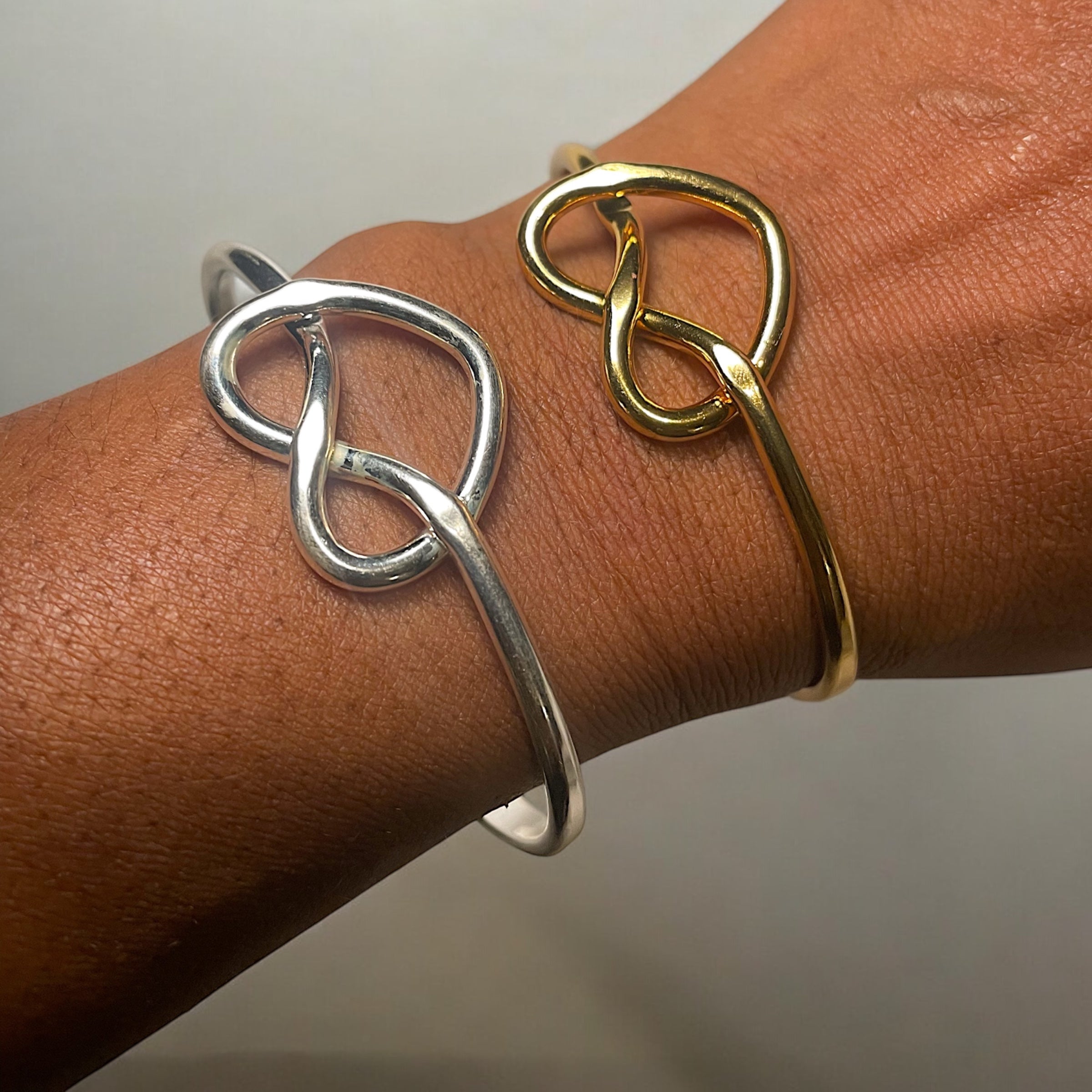 Silver Bangle Bracelet Heart Pretzel Knot