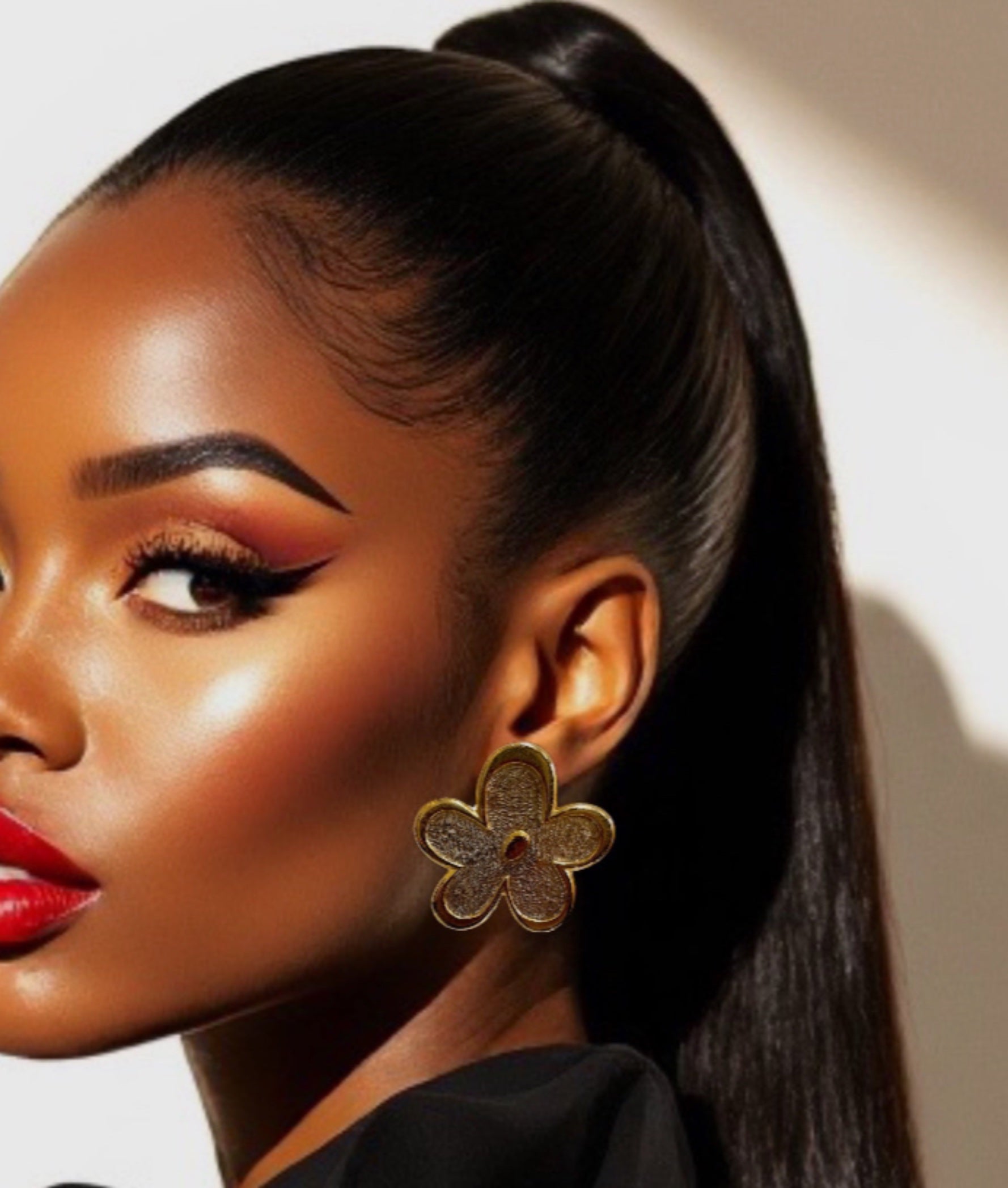 Oversized floral gold plated clip on statement earrings.