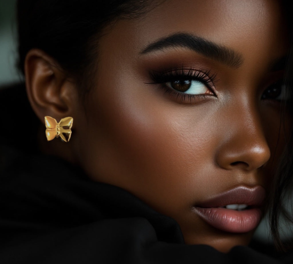 Butterfly Stud Gold Plated Over Brass Pierced Earrings