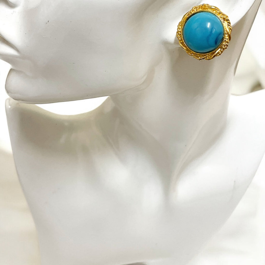 Turquoise blue cabochon round clip on earrings