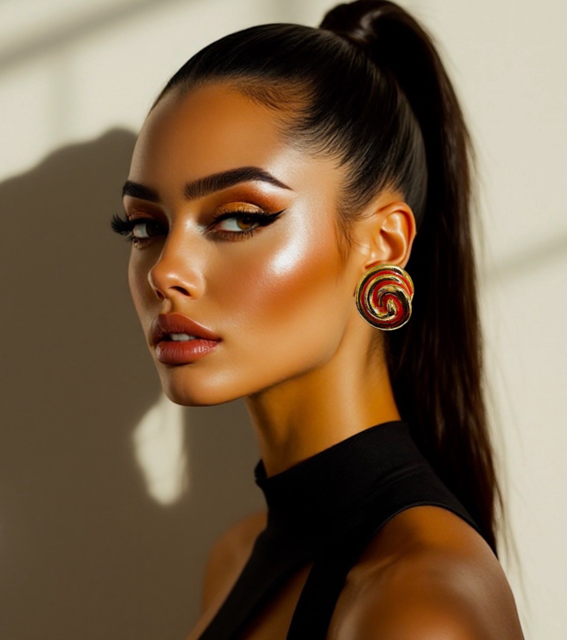 Orange Enamel Gold Tone Swirl Clip On Earrings