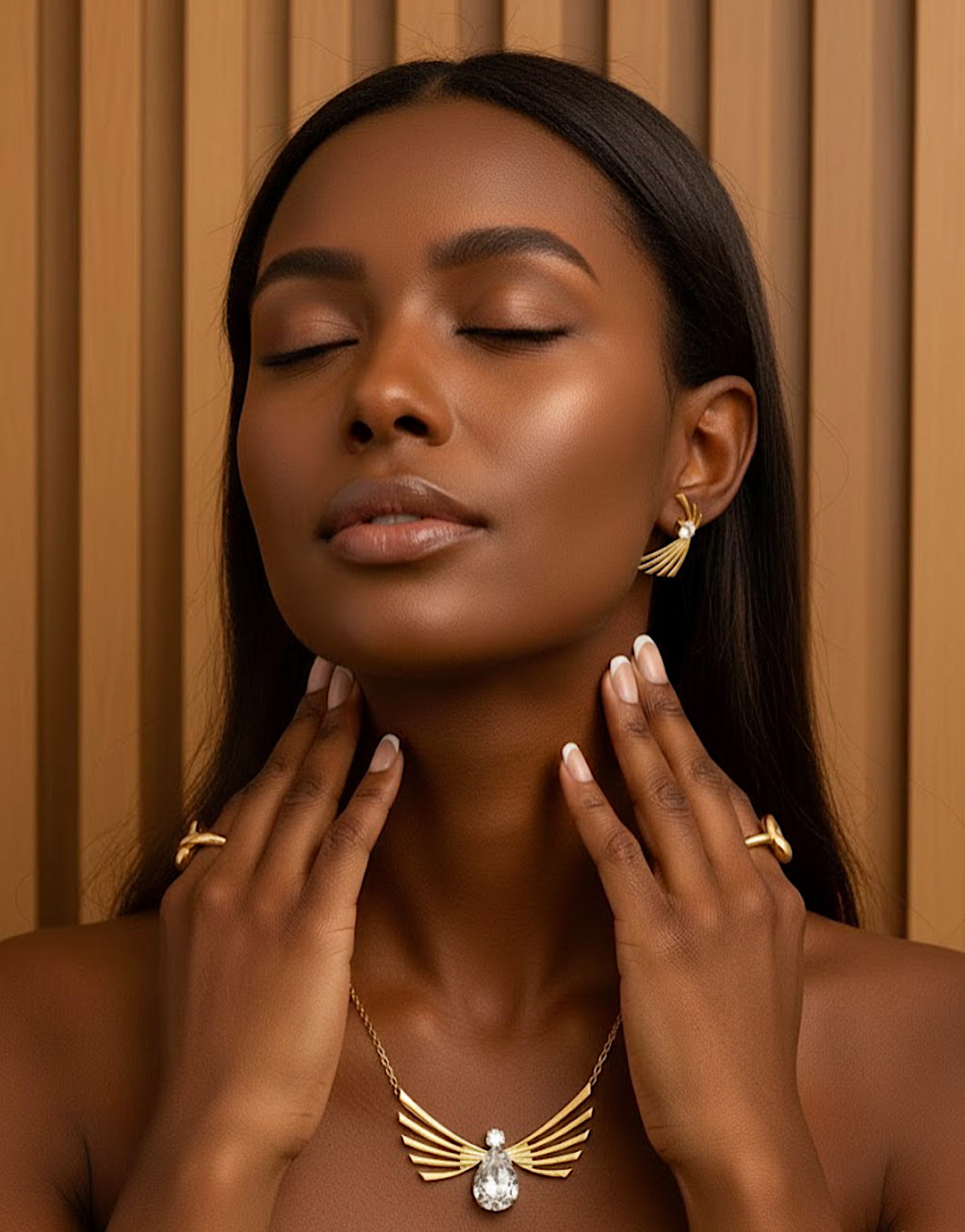 Angel Wings & Teardrop Crystal Necklace and Earring Set